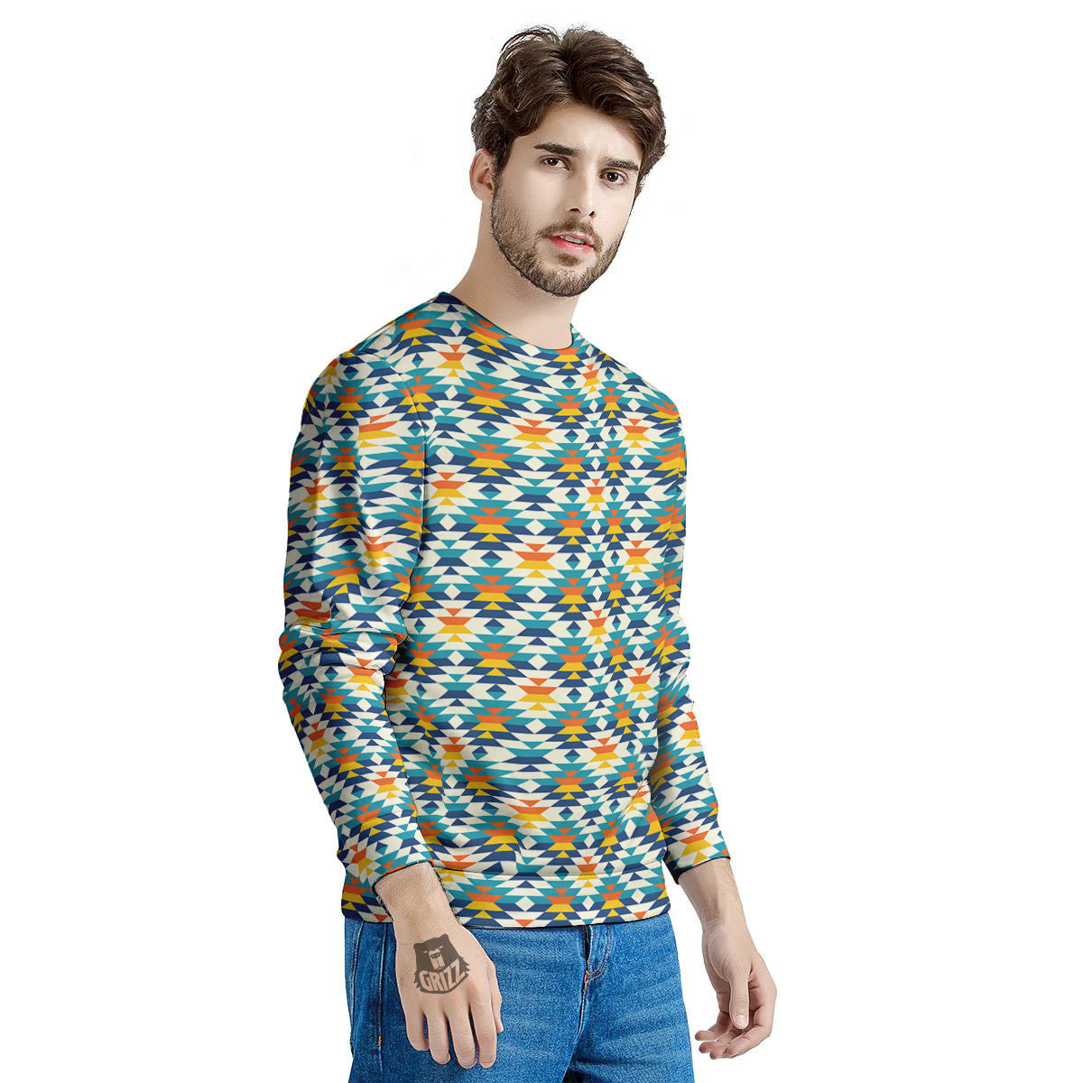 Southwestern Orange And Blue Print Men's Sweatshirt-grizzshop