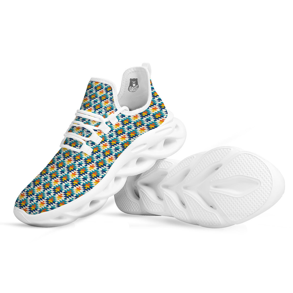 Southwestern Orange And Blue Print White Running Shoes-grizzshop