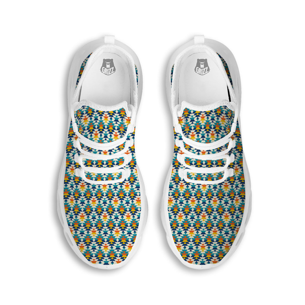 Southwestern Orange And Blue Print White Running Shoes-grizzshop