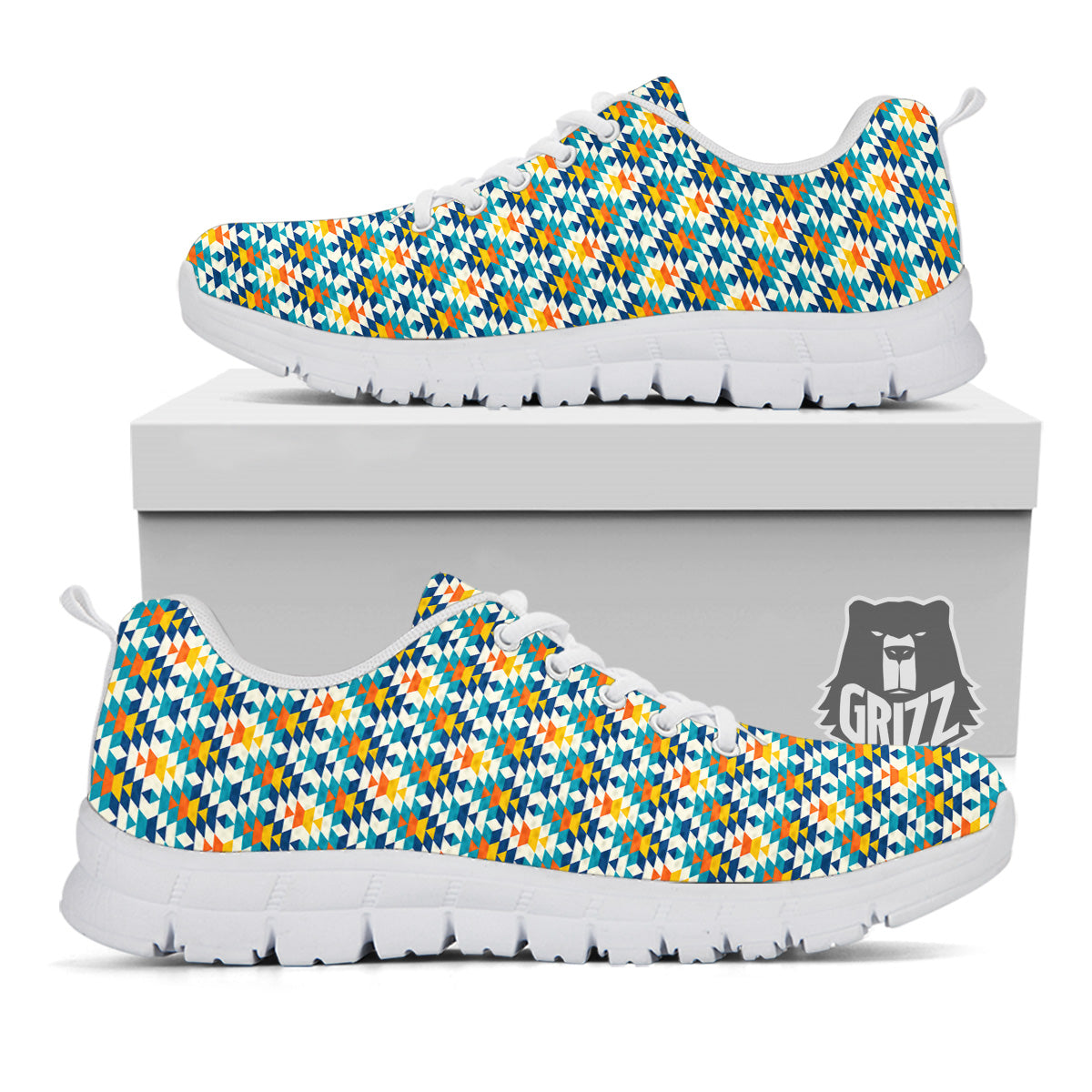 Southwestern Orange And Blue Print White Sneaker-grizzshop