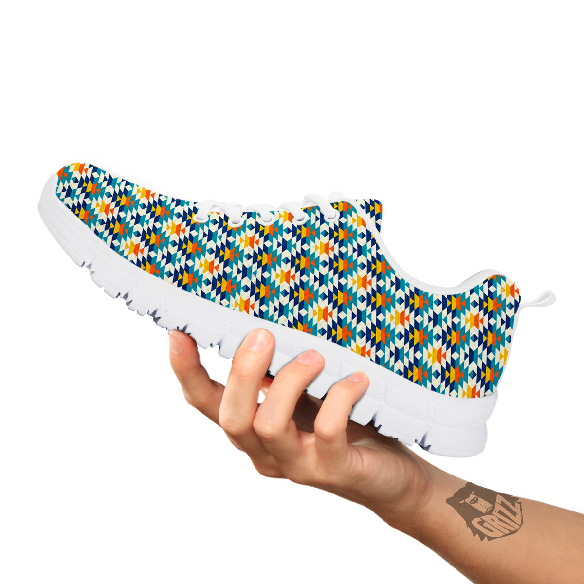 Southwestern Orange And Blue Print White Sneaker-grizzshop