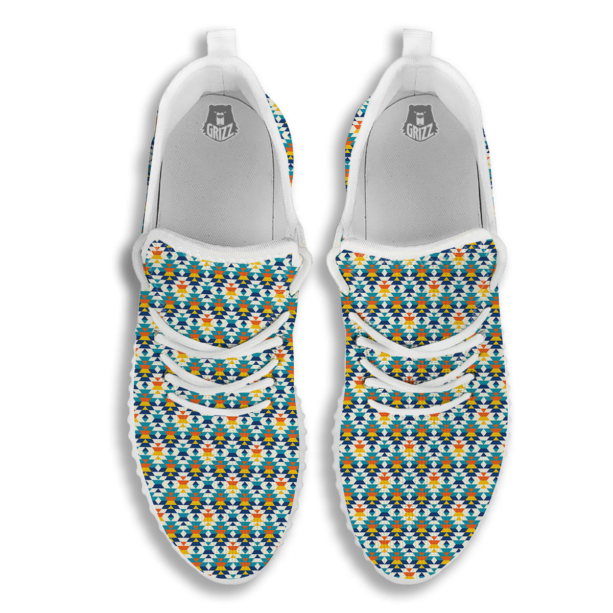 Southwestern Orange And Blue Print White Walking Shoes-grizzshop