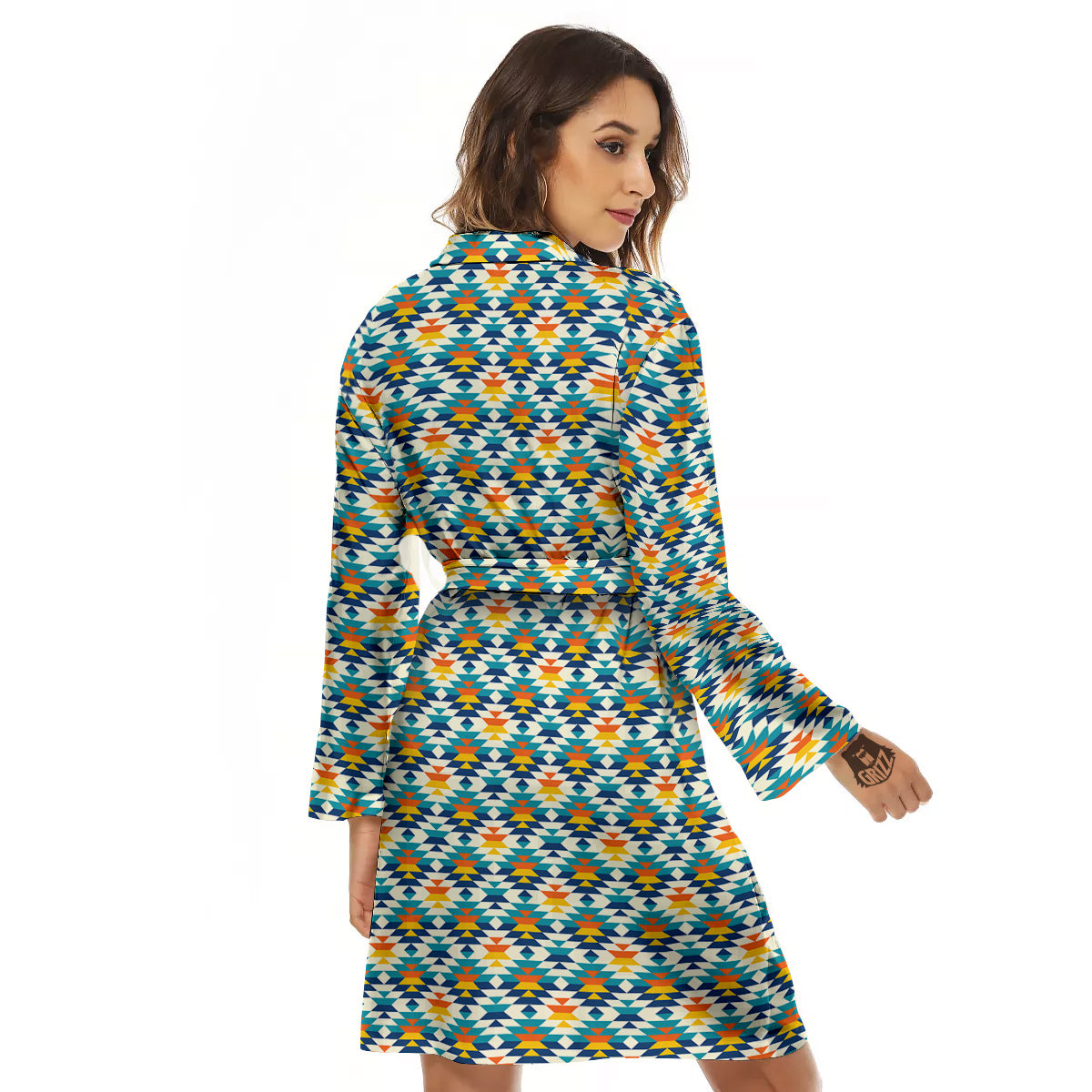 Southwestern Orange And Blue Print Women's Robe-grizzshop