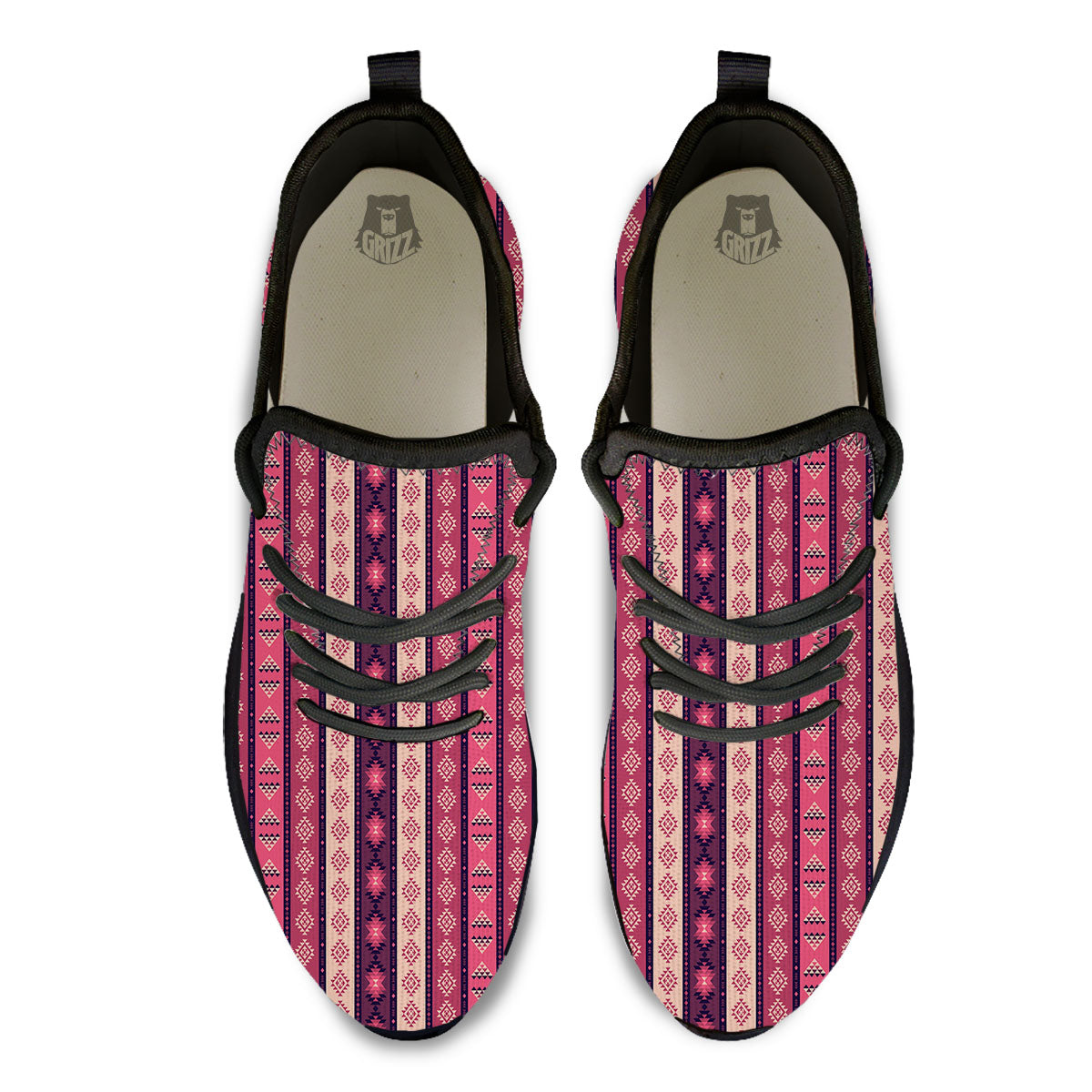 Southwestern Purple And Pink Print Pattern Black Athletic Shoes-grizzshop