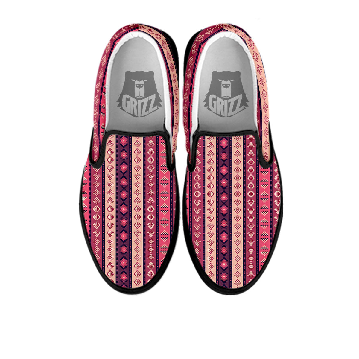 Southwestern Purple And Pink Print Pattern Black Slip On Shoes-grizzshop