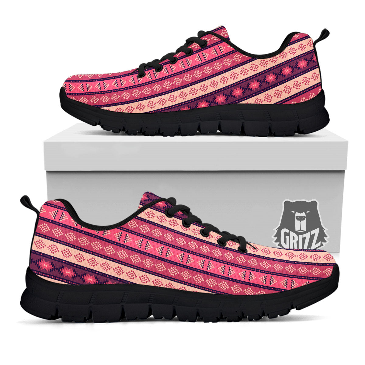 Southwestern Purple And Pink Print Pattern Black Sneaker-grizzshop