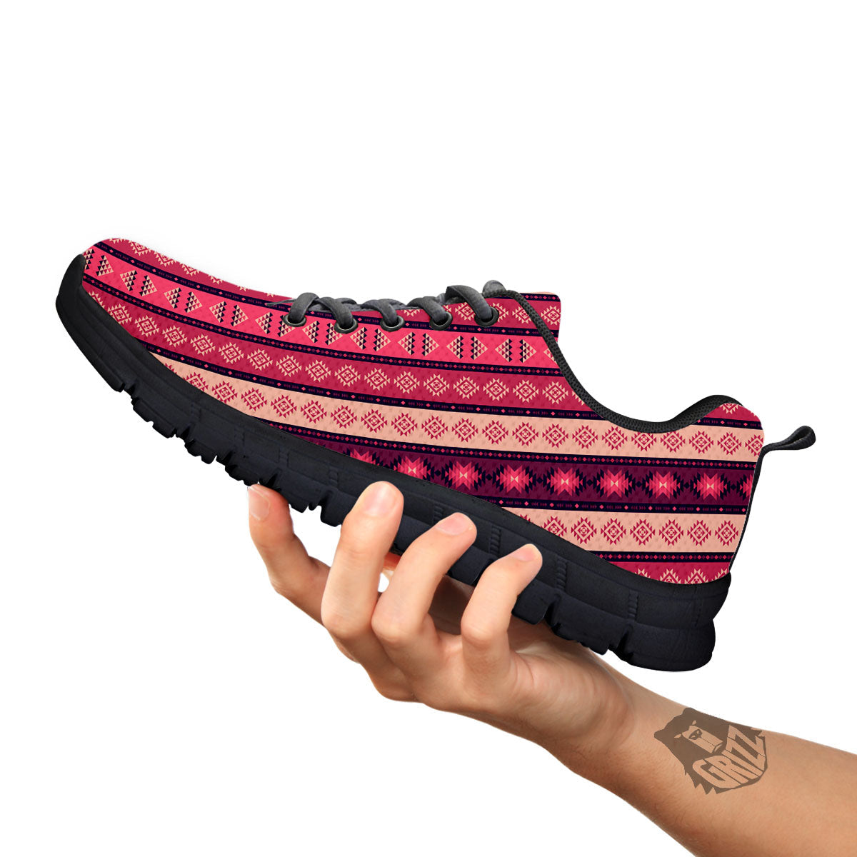 Southwestern Purple And Pink Print Pattern Black Sneaker-grizzshop