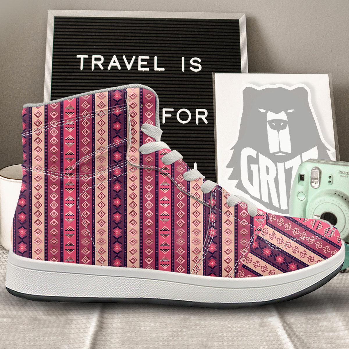 Southwestern Purple And Pink Print Pattern High Top Sneakers-grizzshop