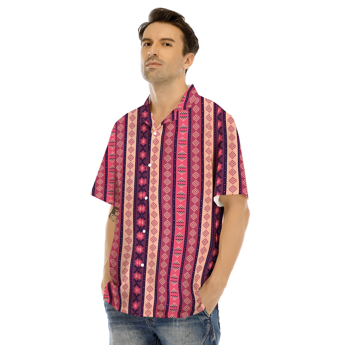 Southwestern Purple And Pink Print Pattern Men's Hawaiian Shirt-grizzshop