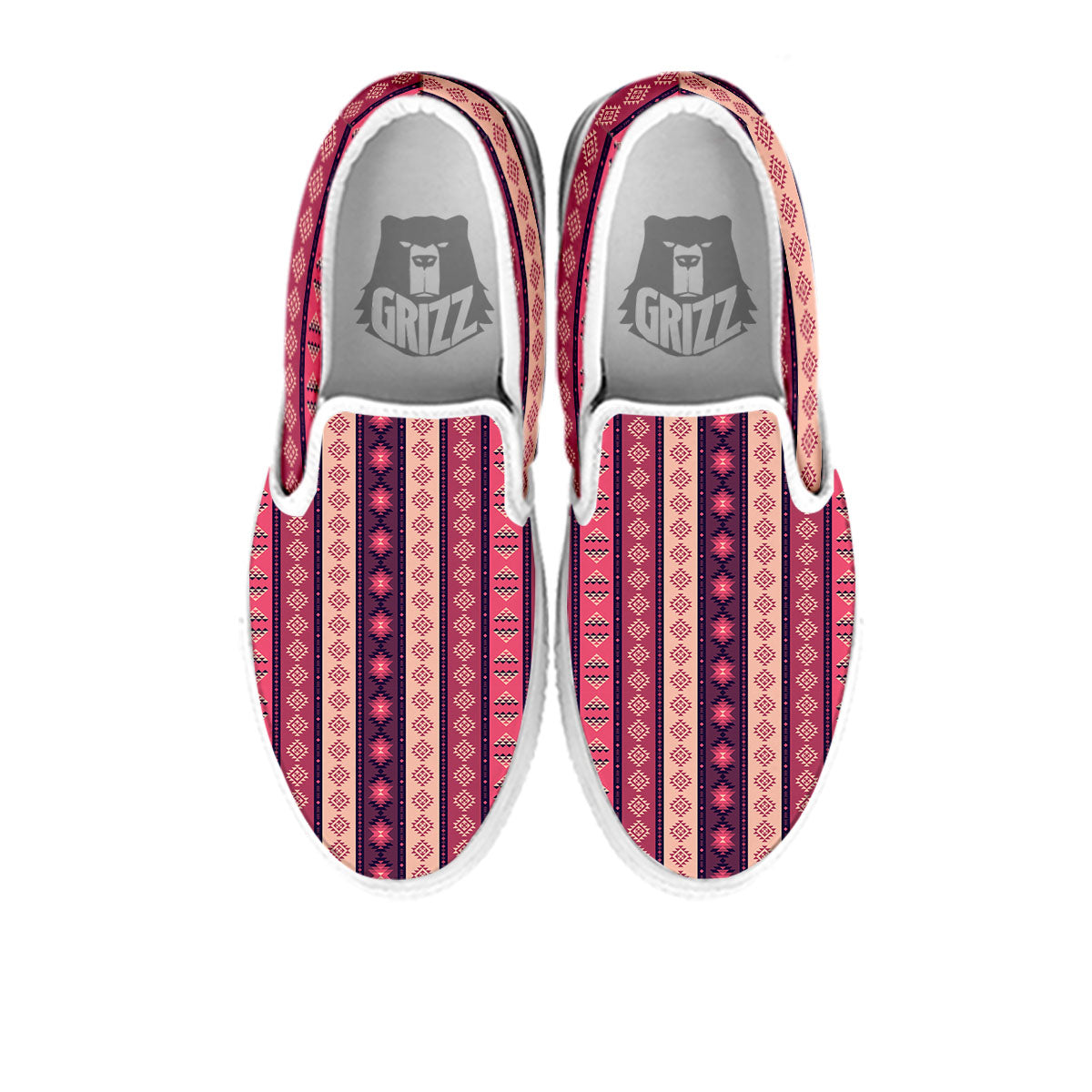 Southwestern Purple And Pink Print Pattern White Slip On Shoes-grizzshop