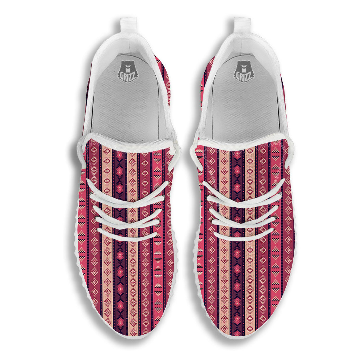 Southwestern Purple And Pink Print Pattern White Walking Shoes-grizzshop