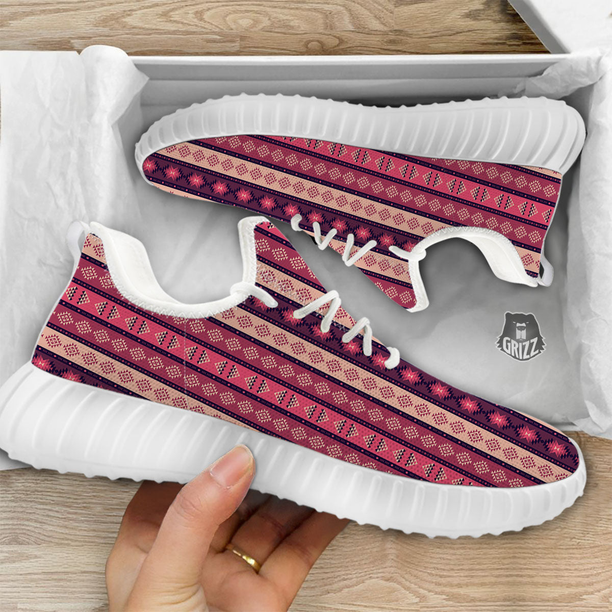 Southwestern Purple And Pink Print Pattern White Walking Shoes-grizzshop