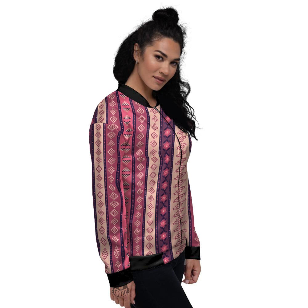 Southwestern Purple And Pink Print Pattern Women's Bomber Jacket-grizzshop