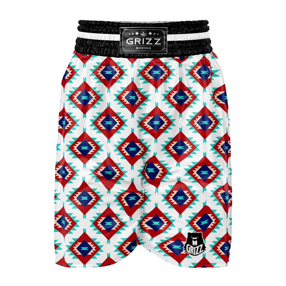 Southwestern Teal And Red Print Pattern Boxing Shorts-grizzshop