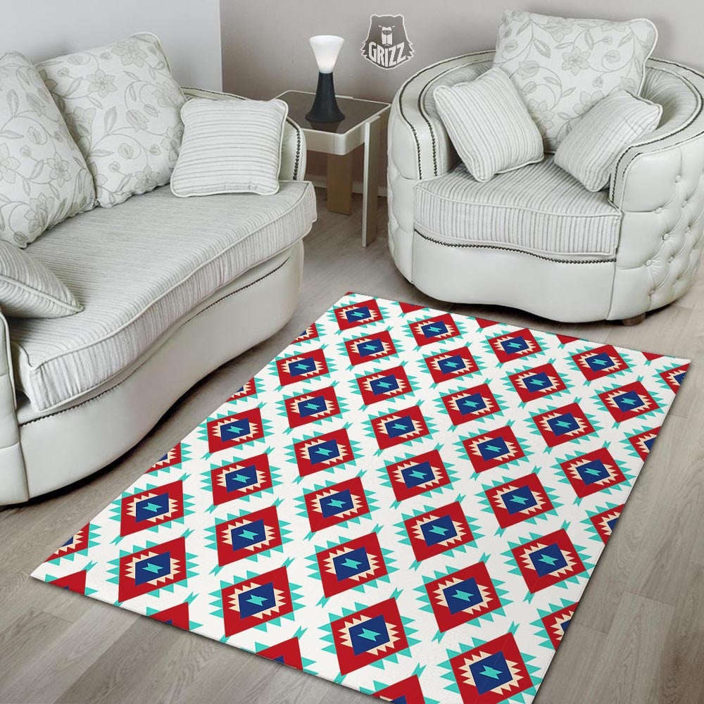 Southwestern Teal And Red Print Pattern Floor Mat-grizzshop