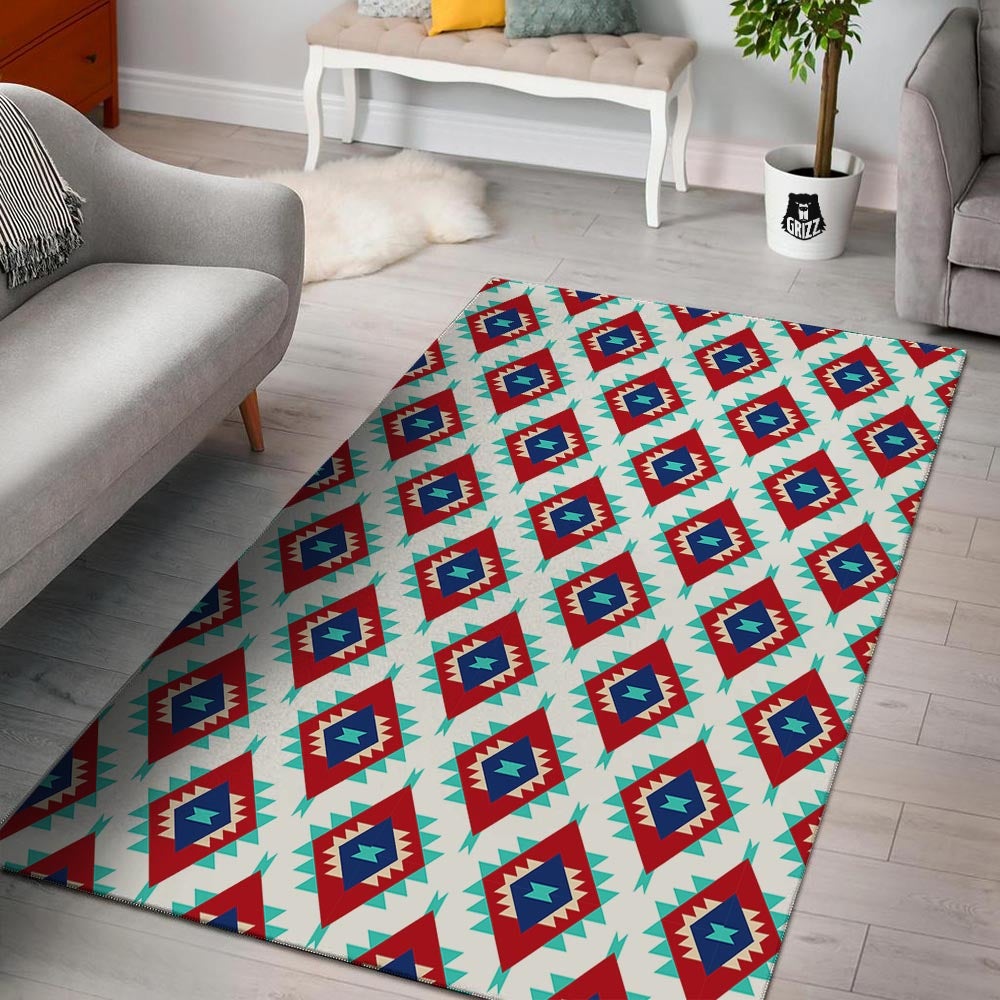 Southwestern Teal And Red Print Pattern Floor Mat-grizzshop