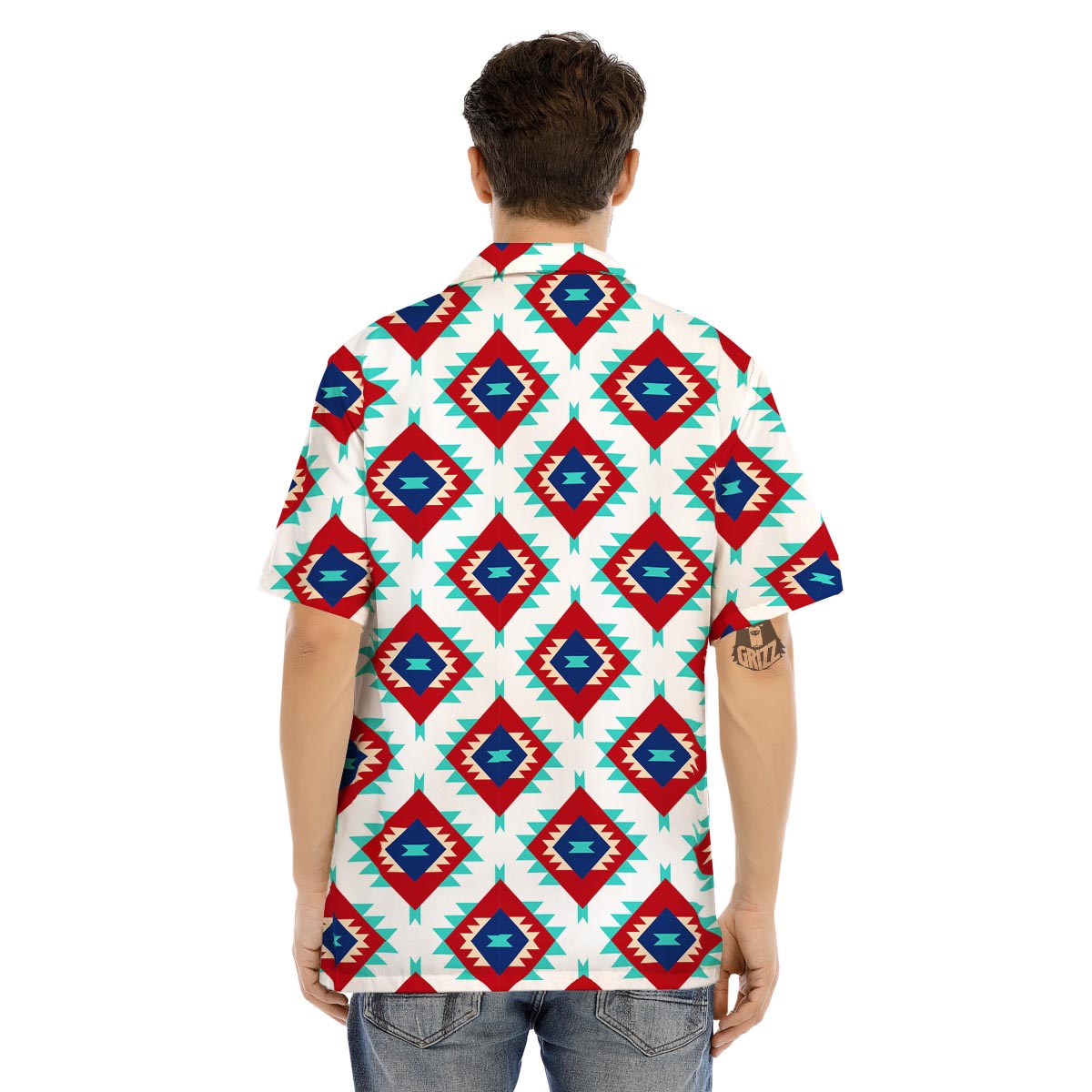 Southwestern Teal And Red Print Pattern Men's Hawaiian Shirt-grizzshop
