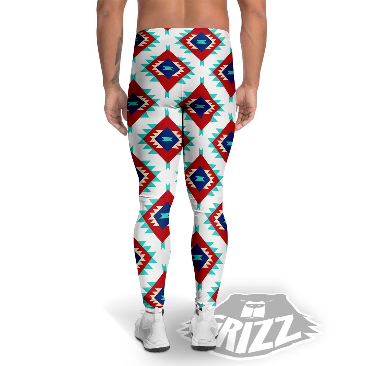 Southwestern Teal And Red Print Pattern Men's Leggings-grizzshop