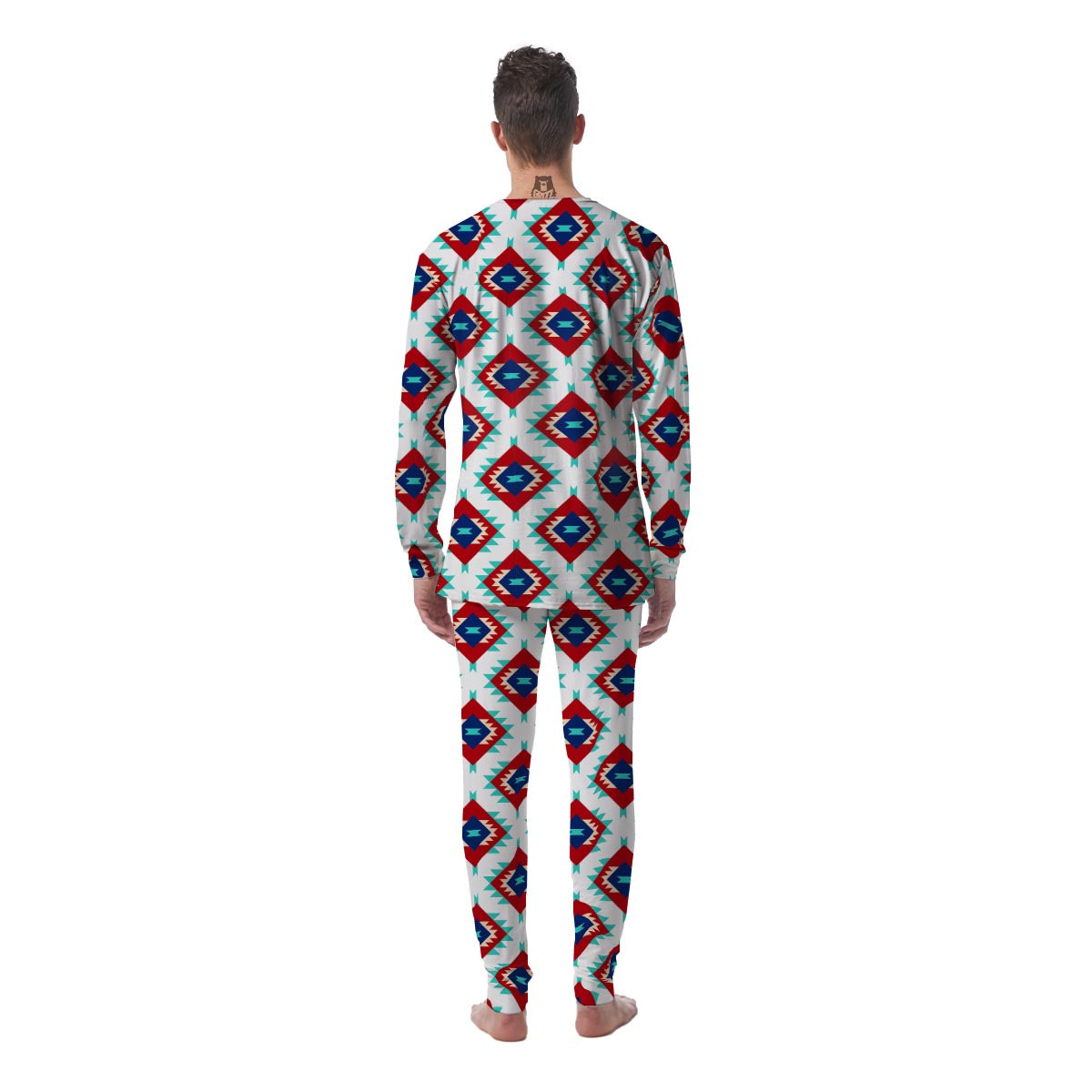 Southwestern Teal And Red Print Pattern Men's Pajamas-grizzshop