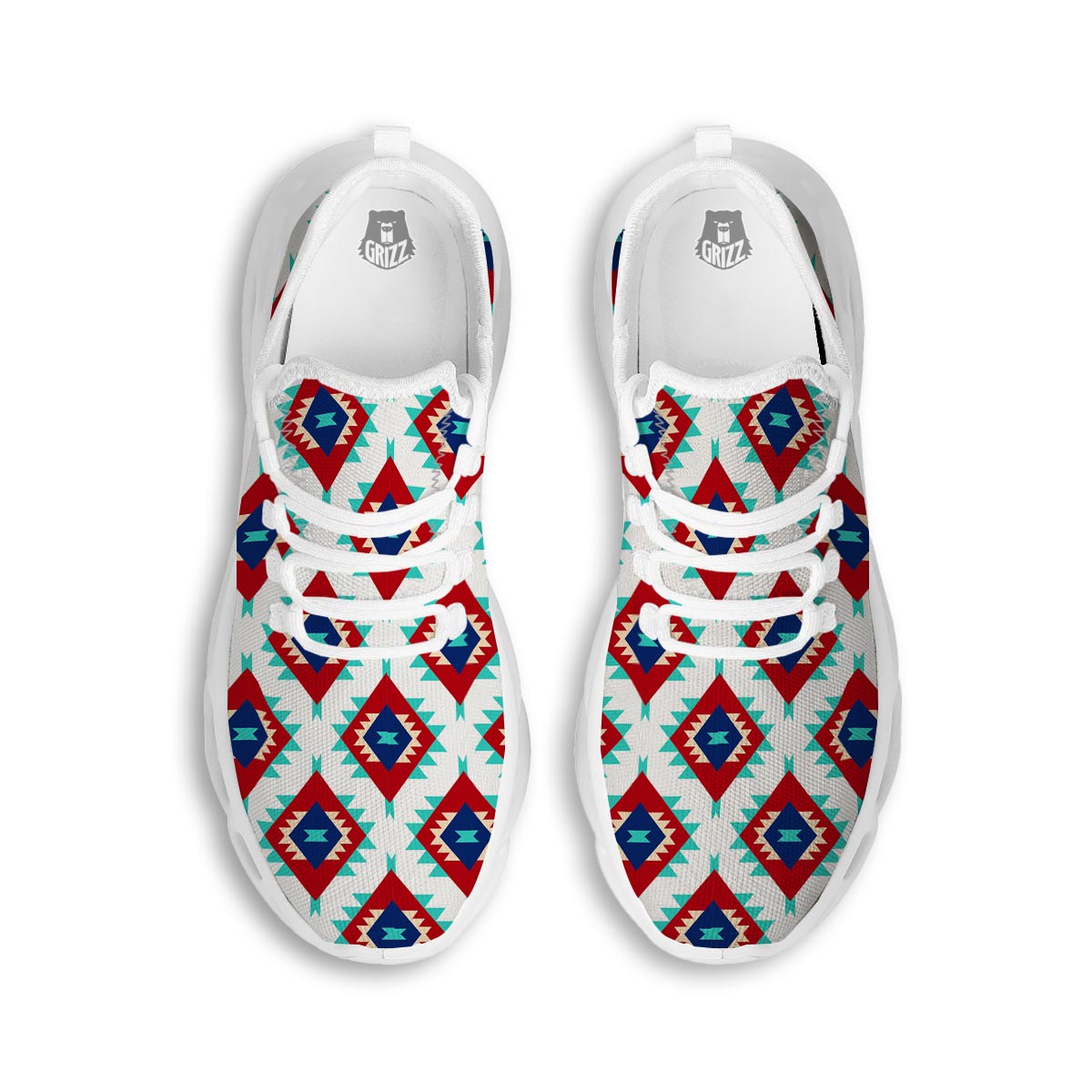 Southwestern Teal And Red Print Pattern White Running Shoes-grizzshop