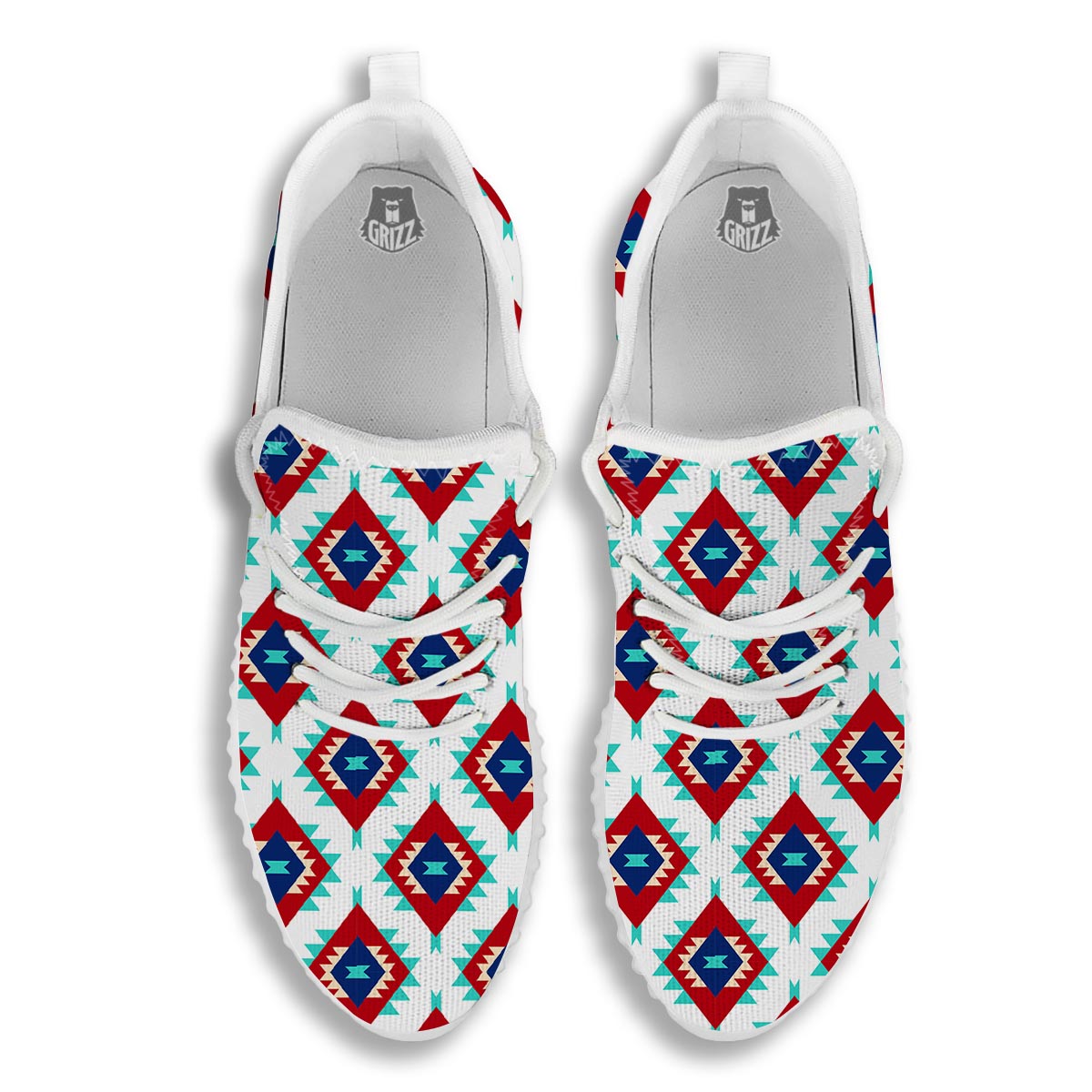 Southwestern Teal And Red Print Pattern White Walking Shoes-grizzshop