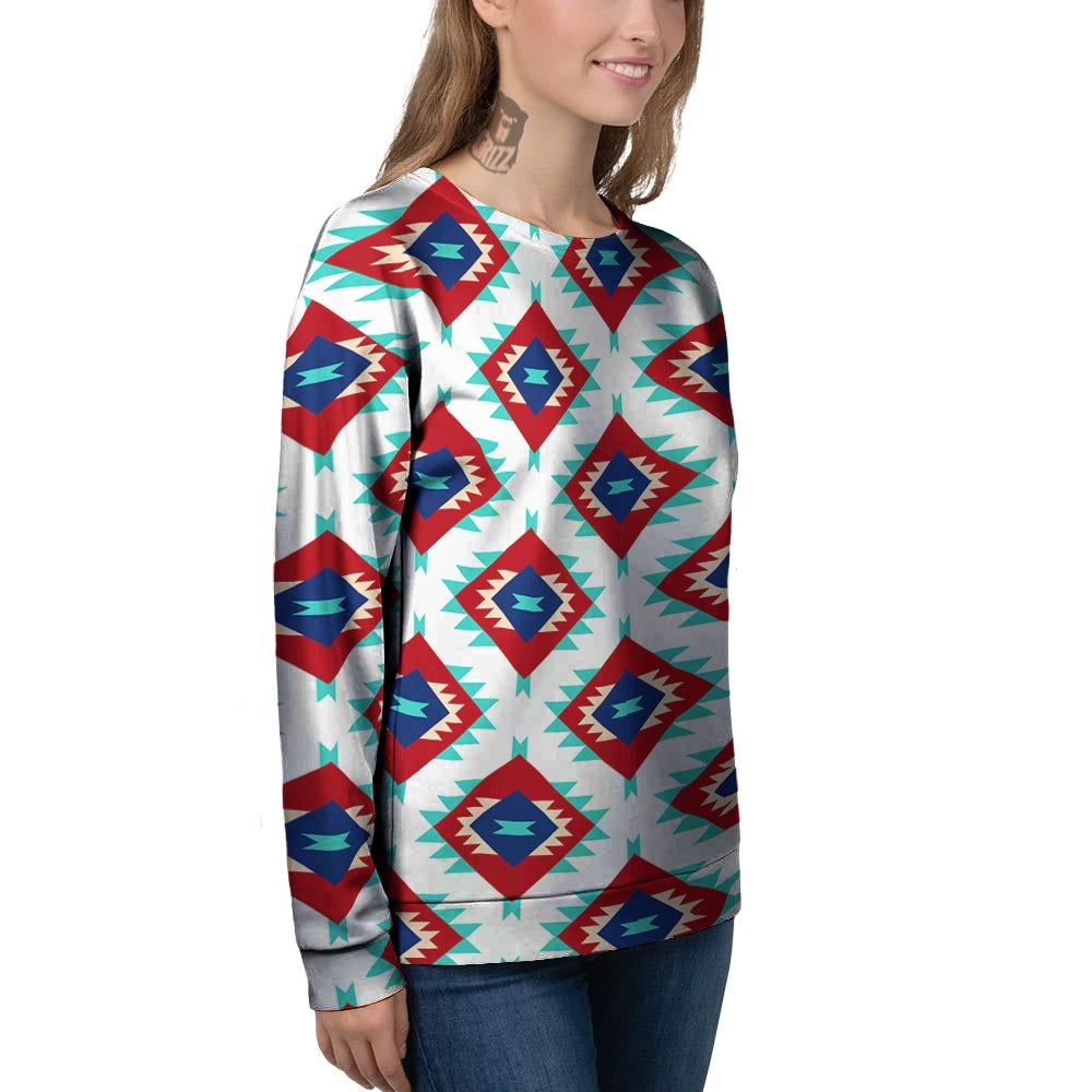 Southwestern Teal And Red Print Pattern Women's Sweatshirt-grizzshop