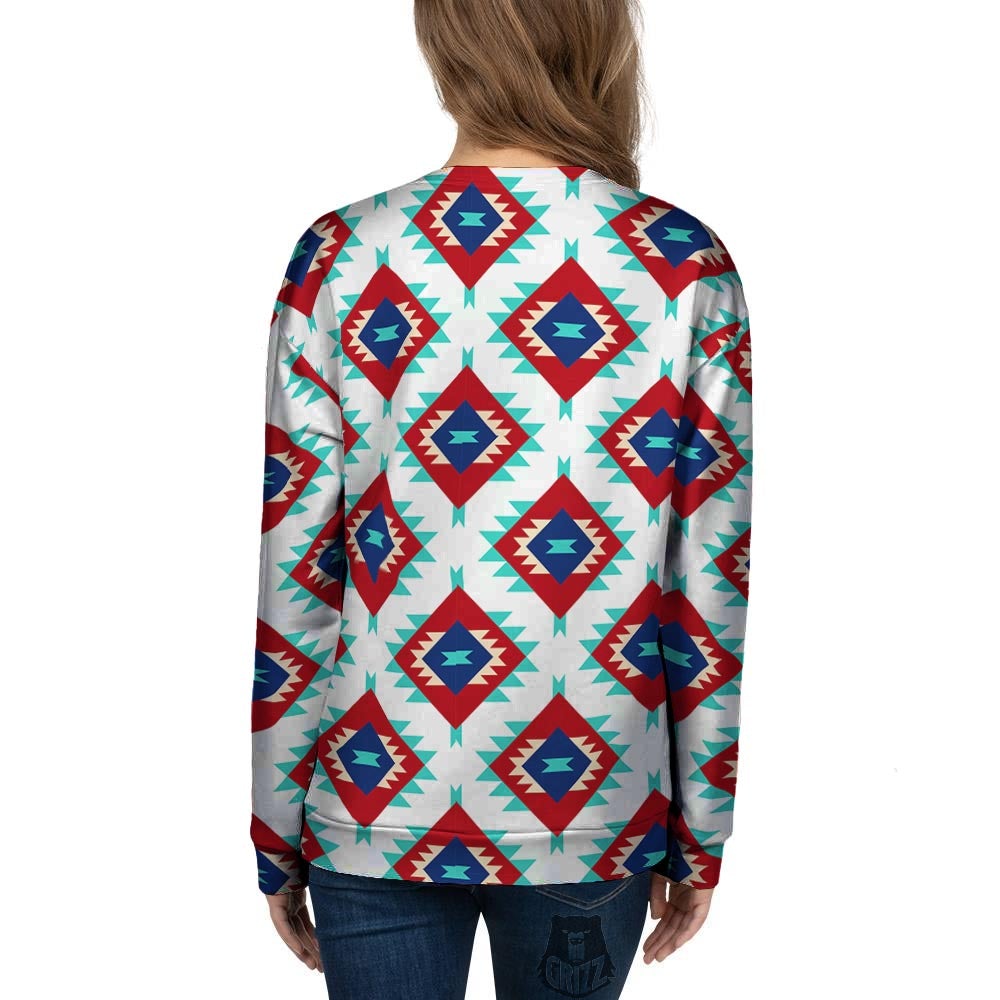 Southwestern Teal And Red Print Pattern Women's Sweatshirt-grizzshop