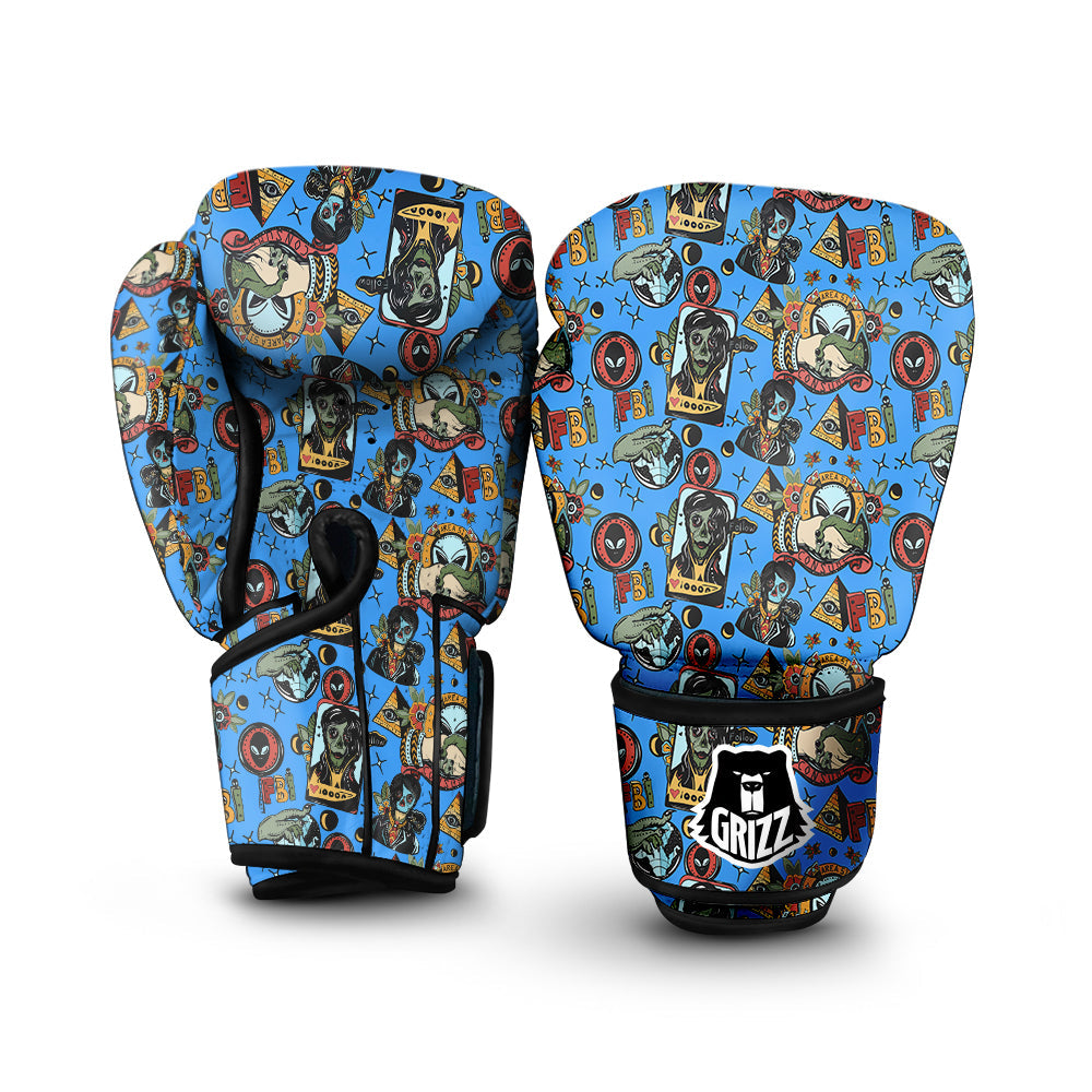 Space Alien Retro Tattoo Print Pattern Boxing Gloves-grizzshop