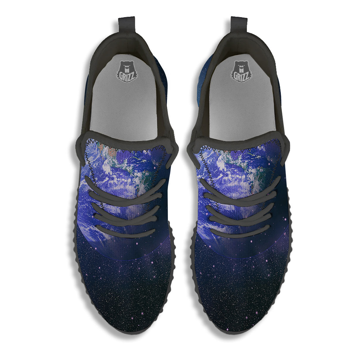 Space And Earth Print Black Walking Shoes-grizzshop