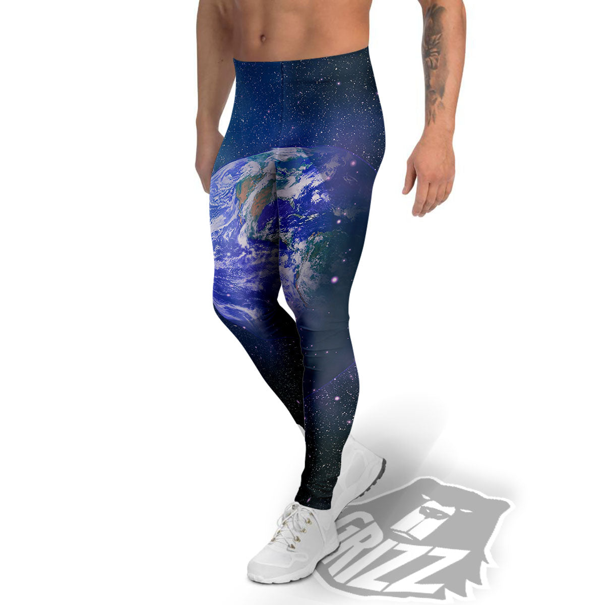 Space And Earth Print Men's Leggings-grizzshop