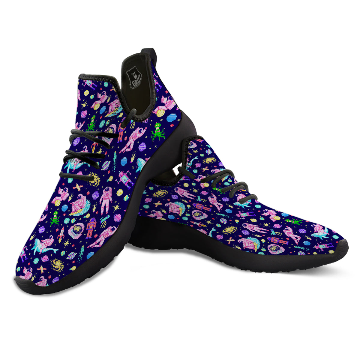 Space Astronaut 8 Bit Print Pattern Black Athletic Shoes-grizzshop