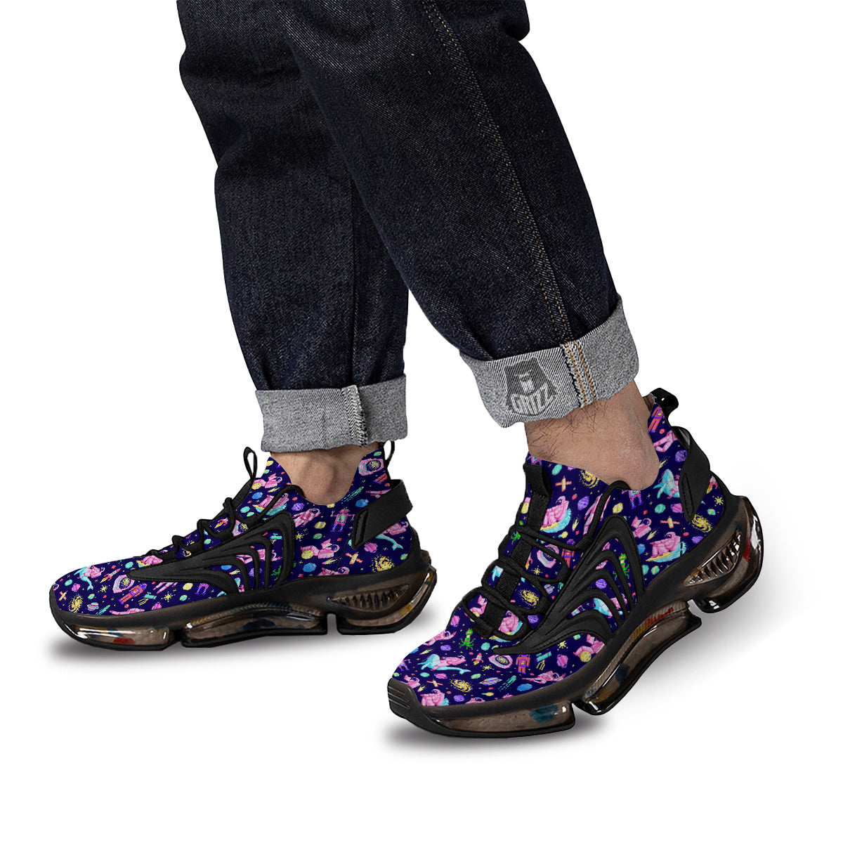 Space Astronaut 8 Bit Print Pattern Black Gym Shoes-grizzshop