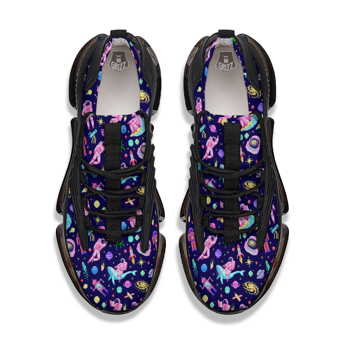 Space Astronaut 8 Bit Print Pattern Black Gym Shoes-grizzshop