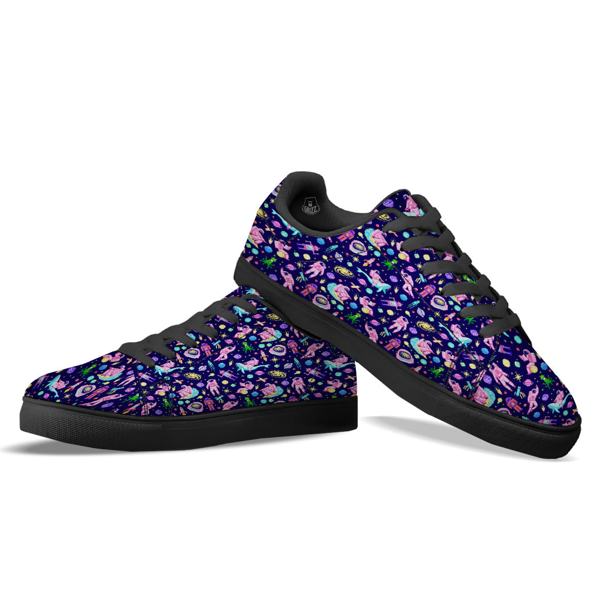 Space Astronaut 8 Bit Print Pattern Black Low Top Sneakers-grizzshop