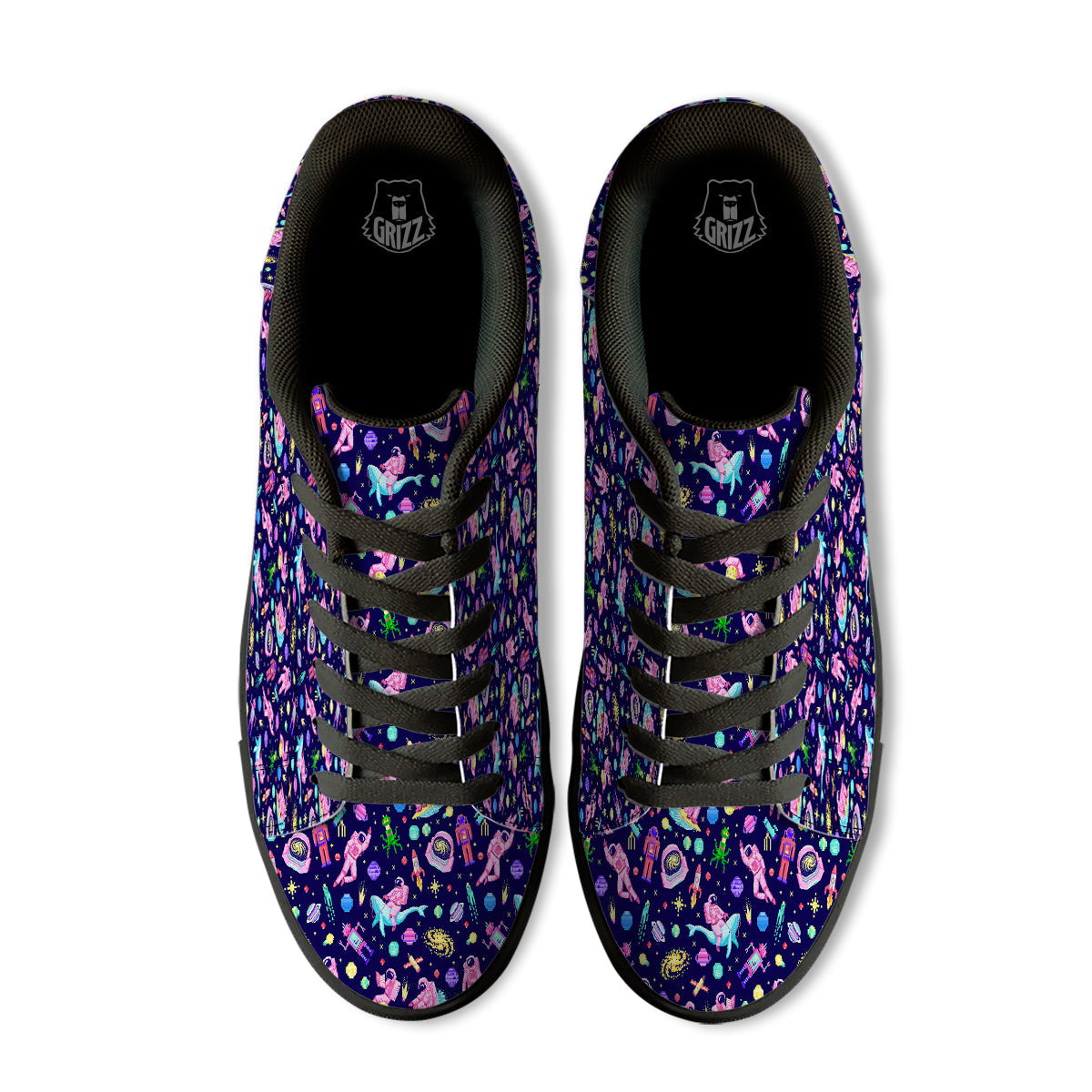 Space Astronaut 8 Bit Print Pattern Black Low Top Sneakers-grizzshop