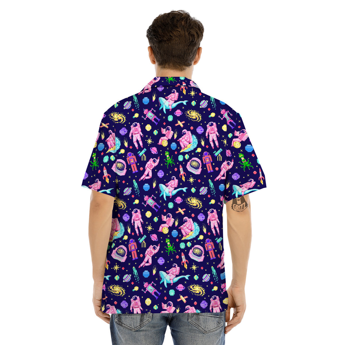 Space Astronaut 8 Bit Print Pattern Men's Hawaiian Shirt-grizzshop