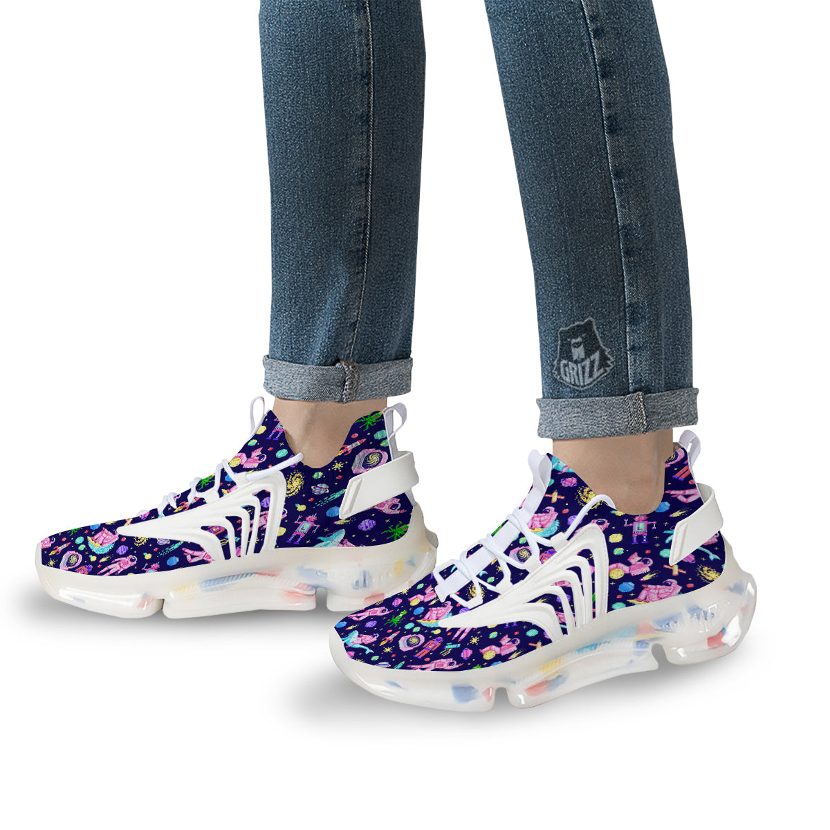 Space Astronaut 8 Bit Print Pattern White Gym Shoes-grizzshop