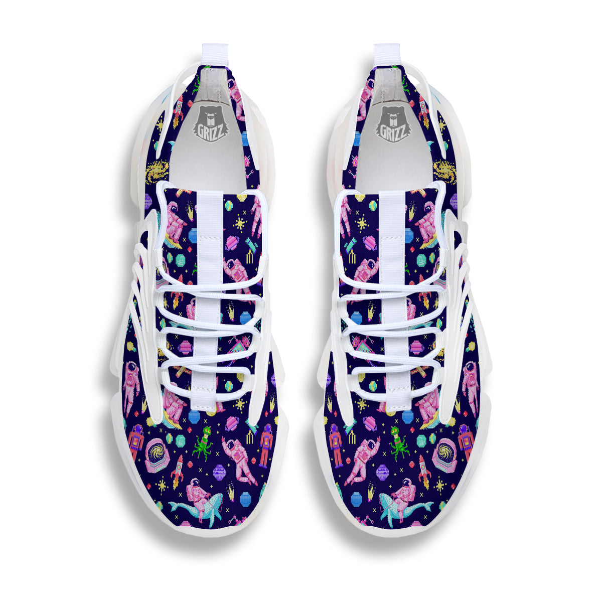 Space Astronaut 8 Bit Print Pattern White Gym Shoes-grizzshop