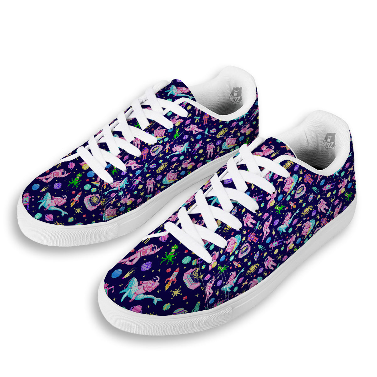 Space Astronaut 8 Bit Print Pattern White Low Top Sneakers-grizzshop