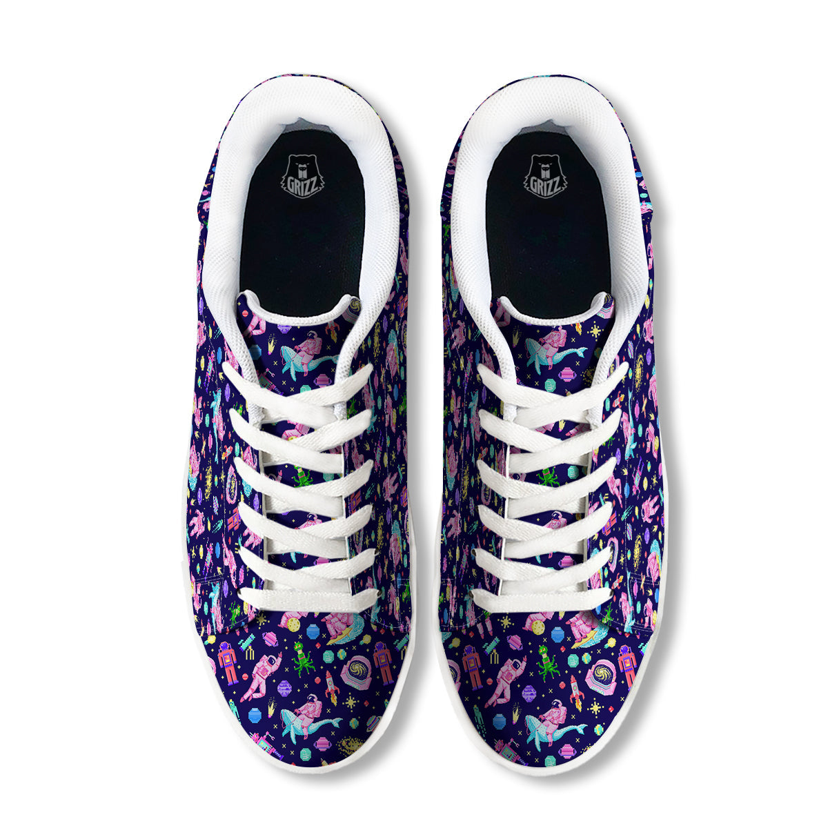 Space Astronaut 8 Bit Print Pattern White Low Top Sneakers-grizzshop