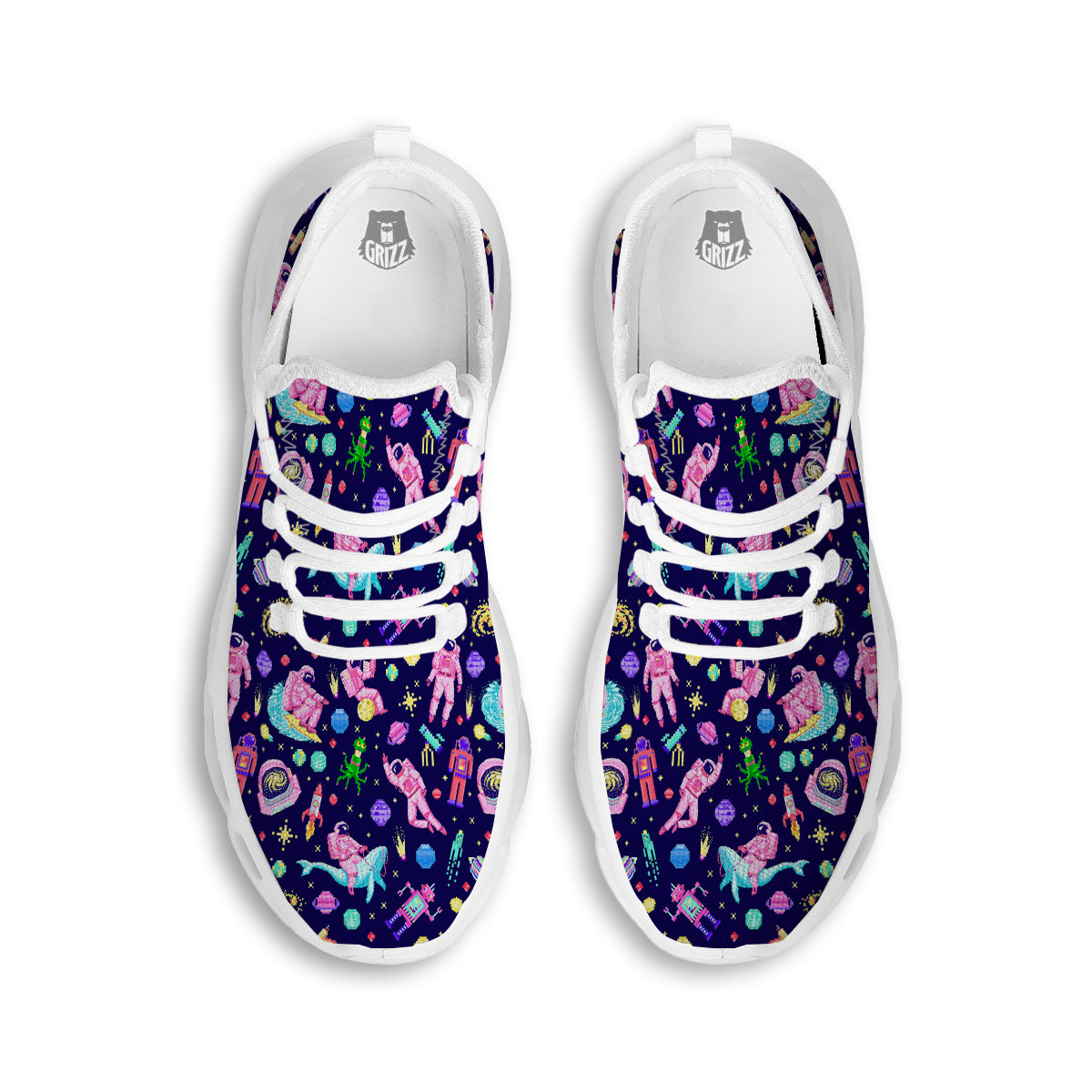 Space Astronaut 8 Bit Print Pattern White Running Shoes-grizzshop