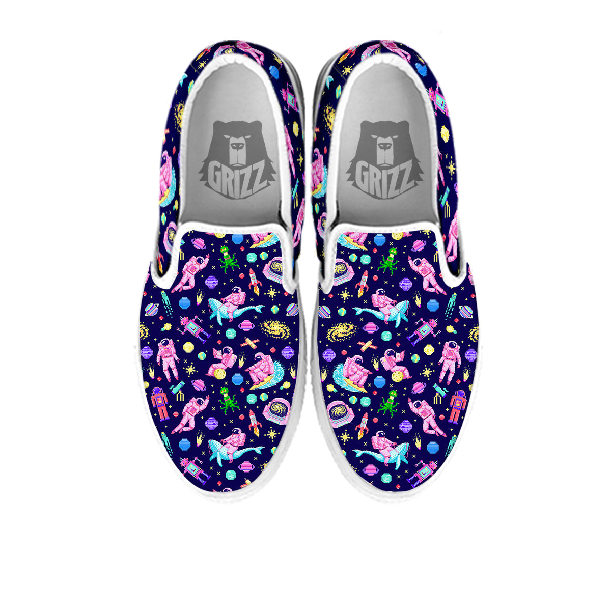 Space Astronaut 8 Bit Print Pattern White Slip On Shoes-grizzshop