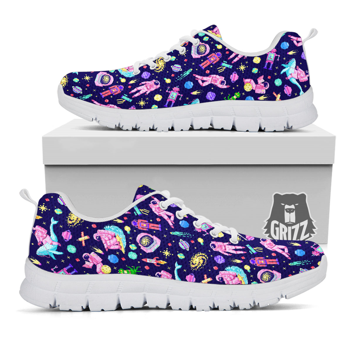 Space Astronaut 8 Bit Print Pattern White Sneaker-grizzshop
