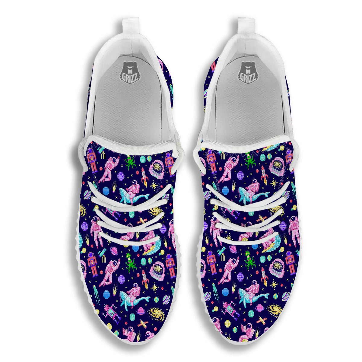 Space Astronaut 8 Bit Print Pattern White Walking Shoes-grizzshop