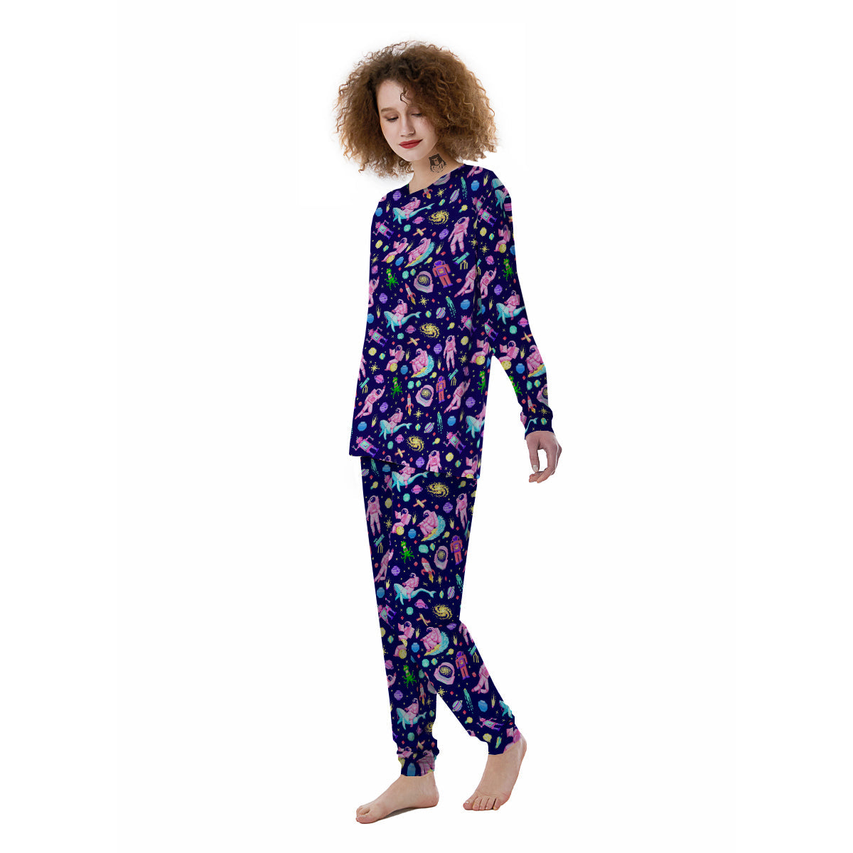 Space Astronaut 8 Bit Print Pattern Women's Pajamas-grizzshop