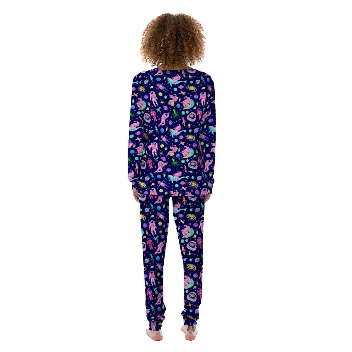 Space Astronaut 8 Bit Print Pattern Women's Pajamas-grizzshop