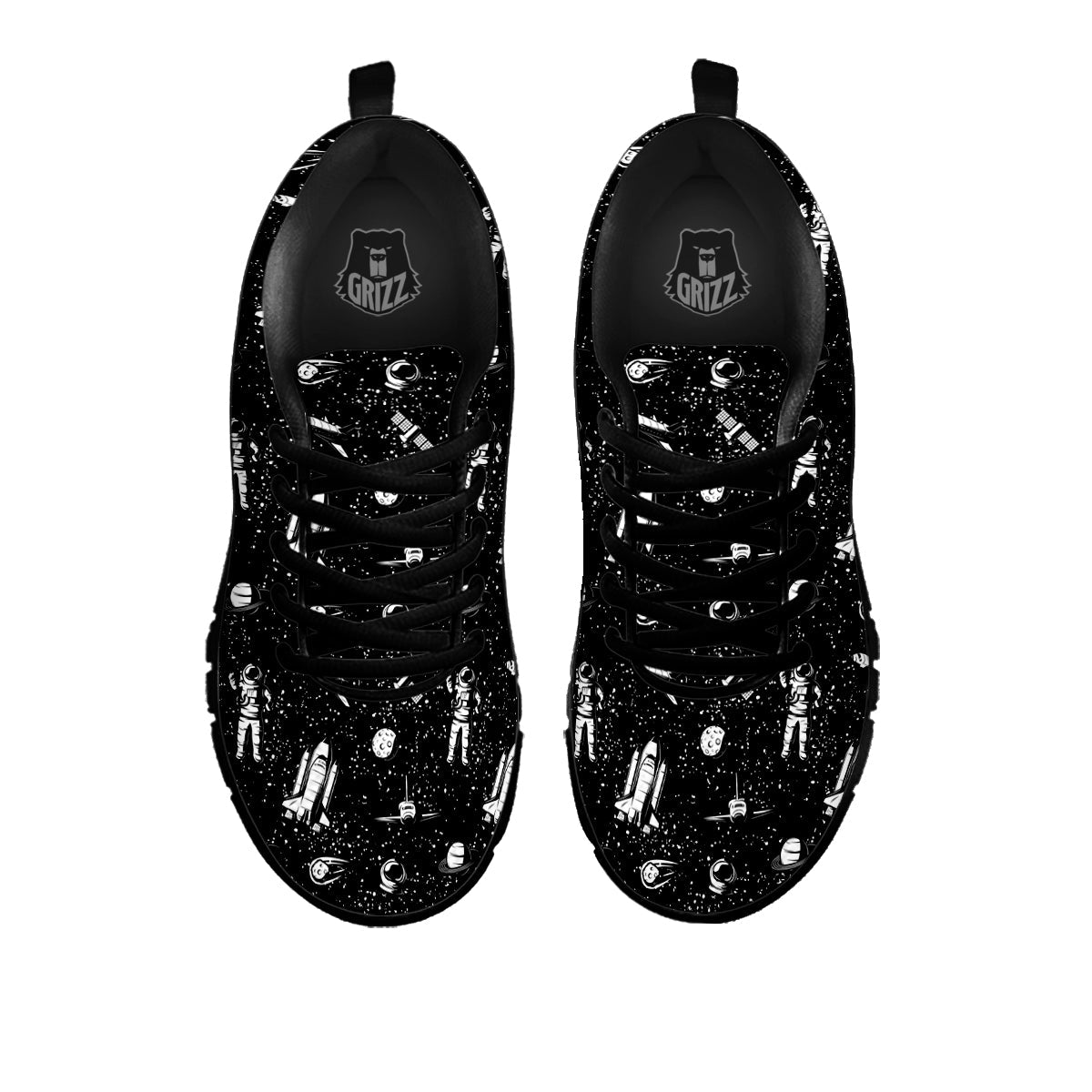 Space Astronaut Black Print Pattern Black Sneaker-grizzshop