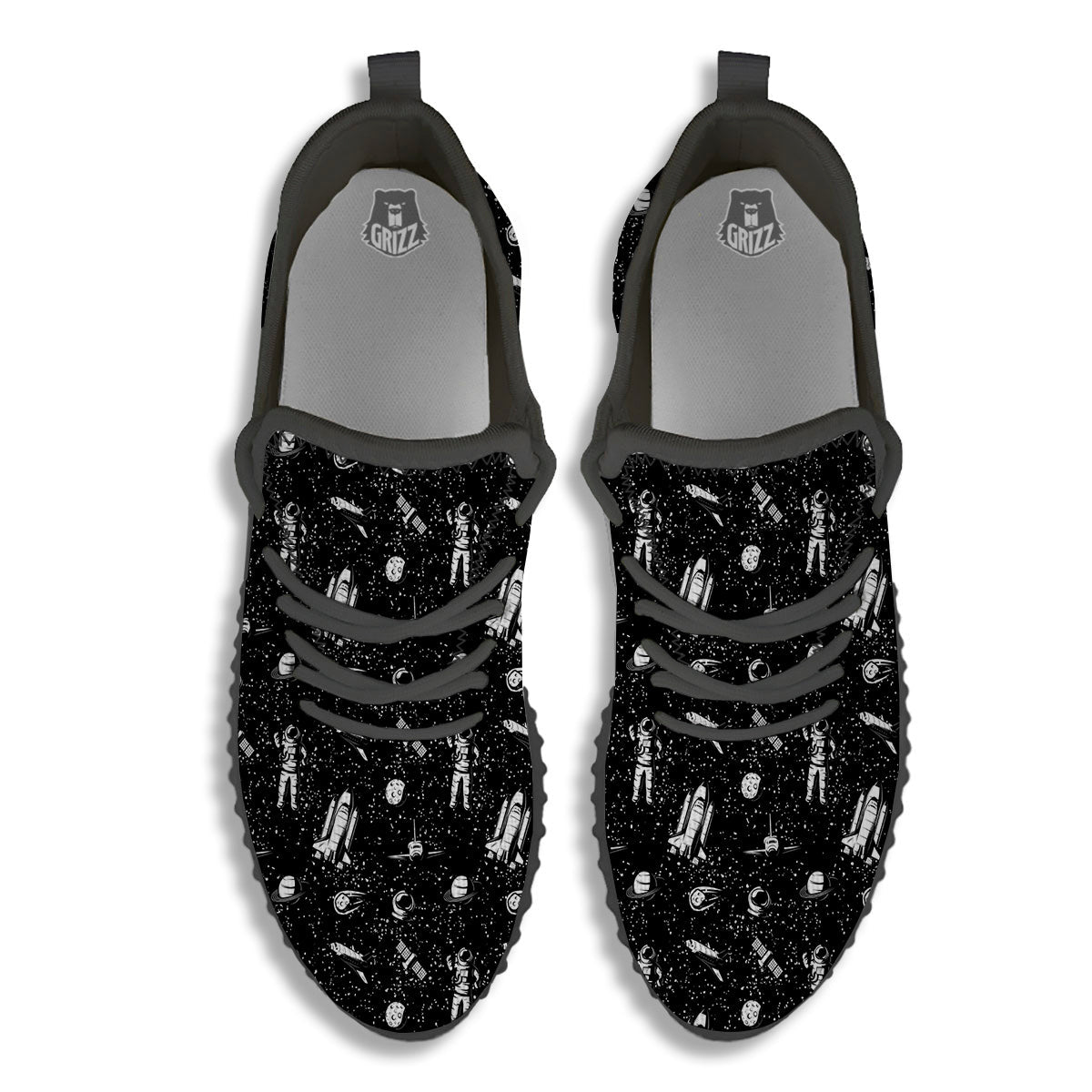Space Astronaut Black Print Pattern Black Walking Shoes-grizzshop