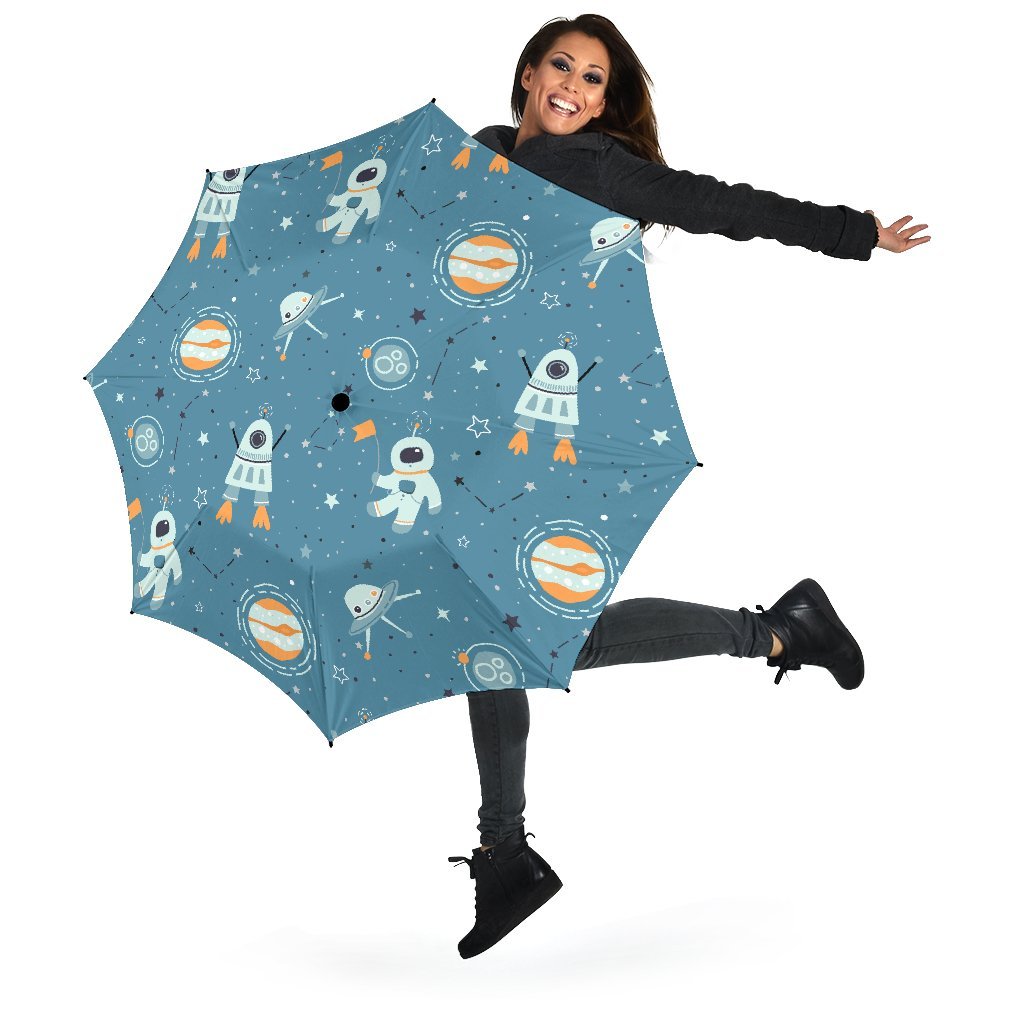 Space Astronaut Pattern Print Automatic Foldable Umbrella-grizzshop