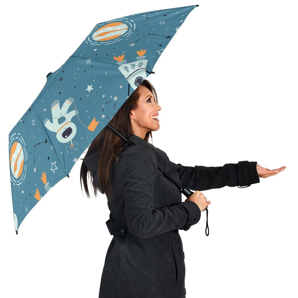 Space Astronaut Pattern Print Automatic Foldable Umbrella-grizzshop